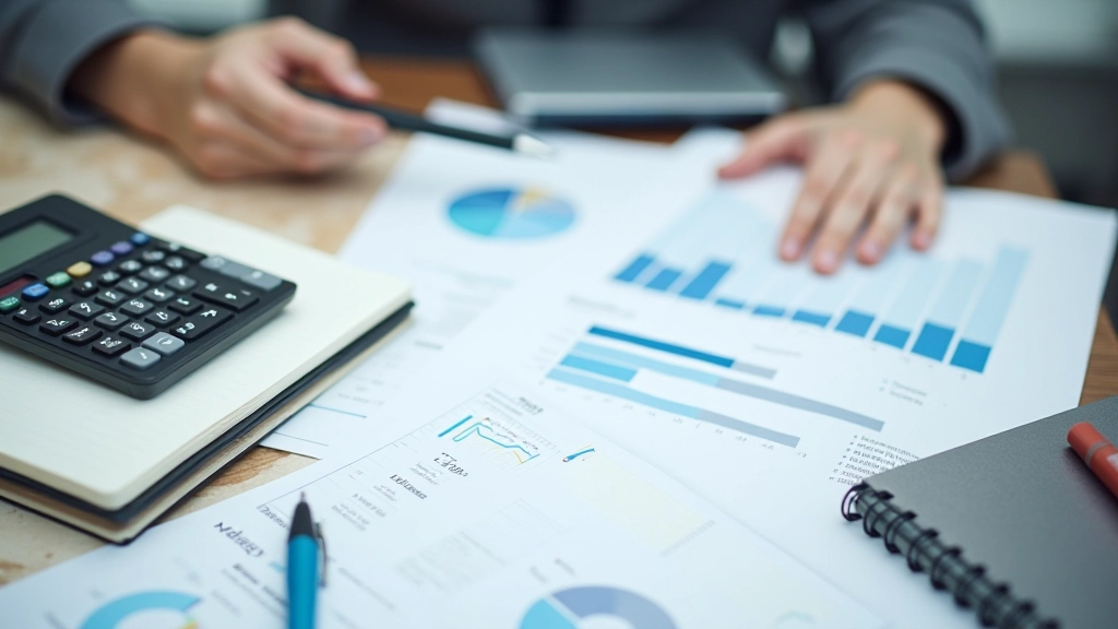 Financial analytics workspace with multiple tools, calculator, and detailed charts for savings planning