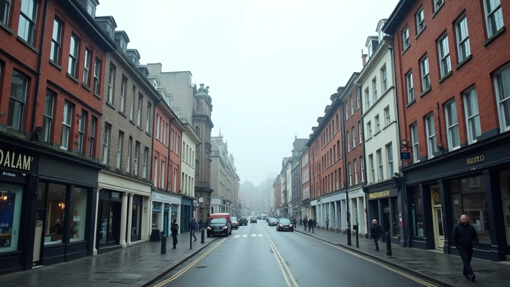 Historic photograph of Dublin's financial district during 2008, showing the mood of economic uncertainty and market volatility