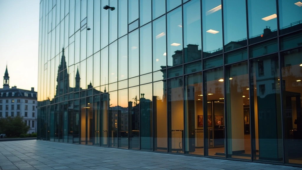 Modern glass bank building exterior